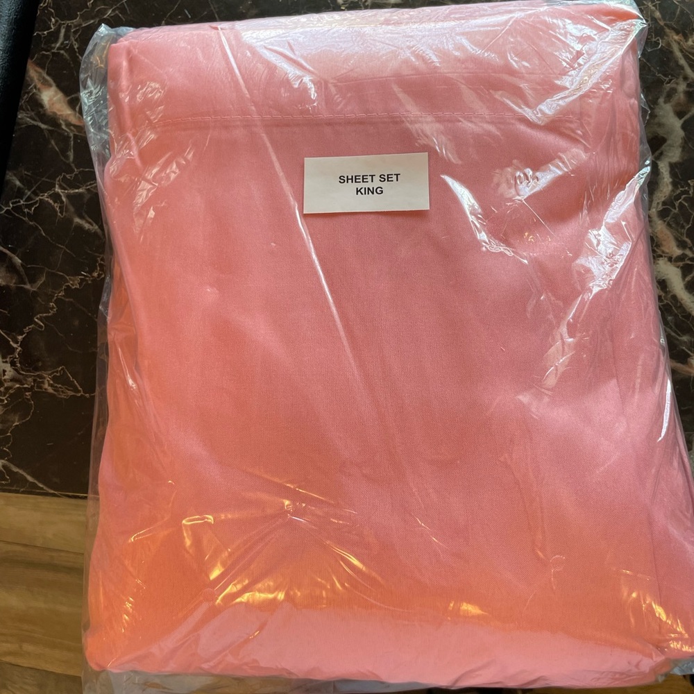 Pink King size sheets and Teal bed skirt — never used